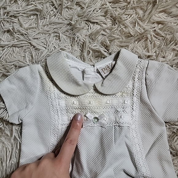 *SOLD* Paz Rodriguez Baby Shortie Formal One Piece Outfit - 1M Crochet Lace Bow - Picture 5 of 12